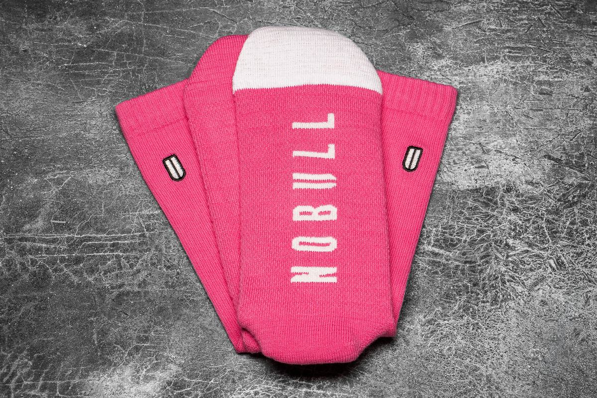 Nobull Crew Neon Men's Socks Pink White | Australia (WG6752)